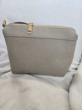 Rachel Zoe Neutral Canvas Cosmetic/Travel Pouch Gold Hardware